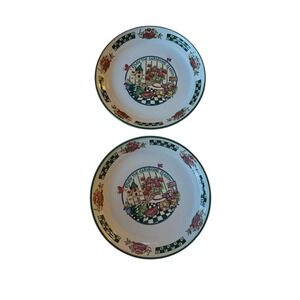 International Tableworks Salad Plates Set of 2 Multicolor Garden Fruit 8 3/4"